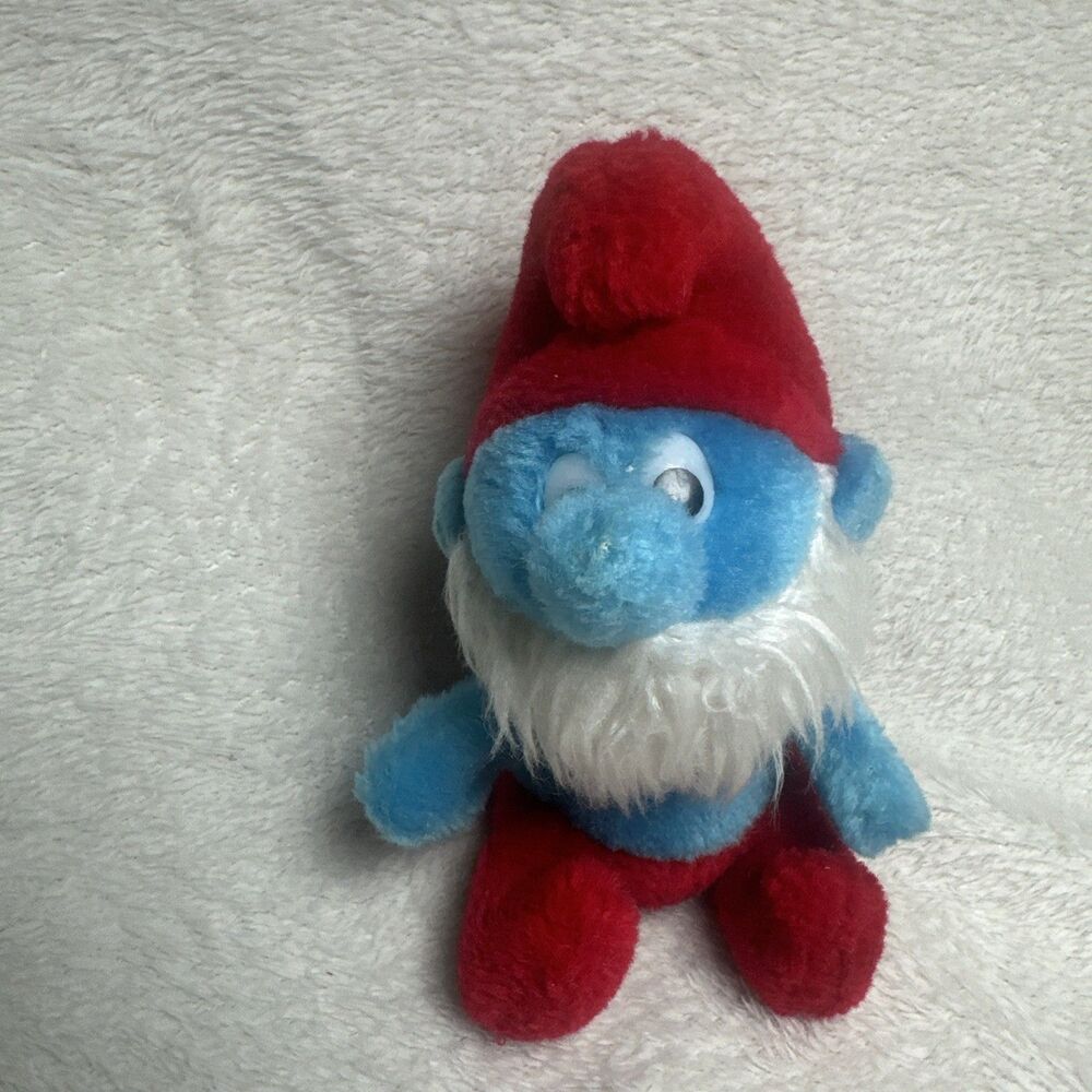 Vintage Papa Smurf Plush Red Blue Stuffed Figure 6” High NO TAGS